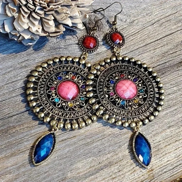 Vintage Neo Victorian Glam Long Faux Stone Dangle Earrings - Picture 7 of 8